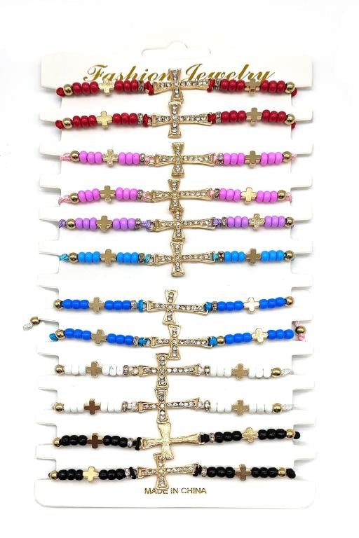 Cross Adjustable Beaded Thread Bracelet