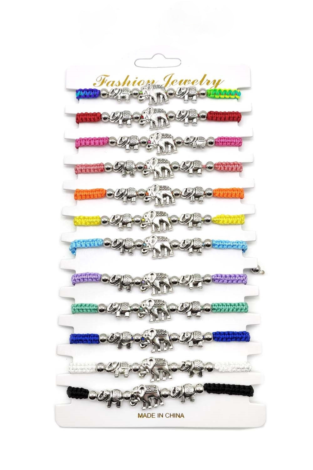 Rhodium Elephant Adjustable Thread Bracelet