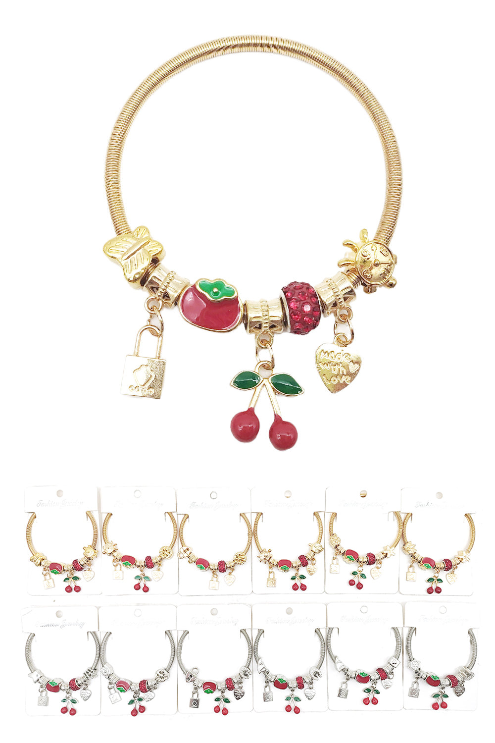 Cherry Design Charm Stretch Bracelet