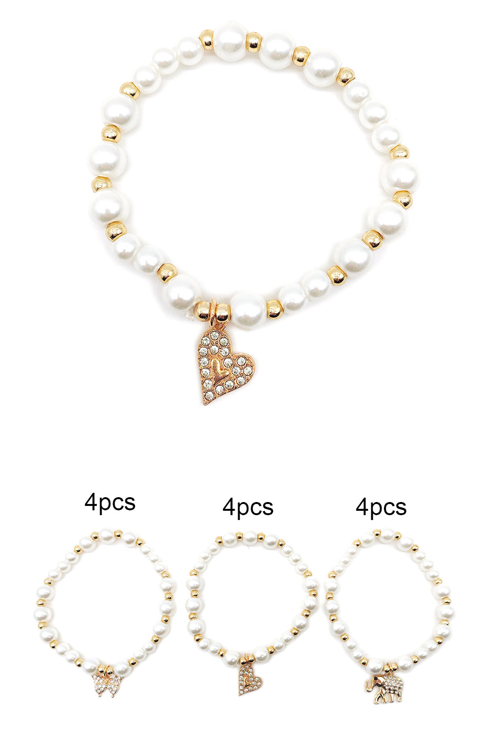 White Beaded Pearl Stretch Bracelet