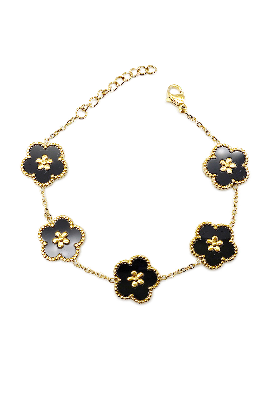 Black Stainless Steel Flower Design Bracelet