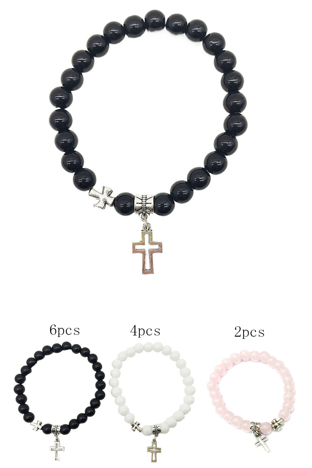 Cross Beaded Stretch Bracelet