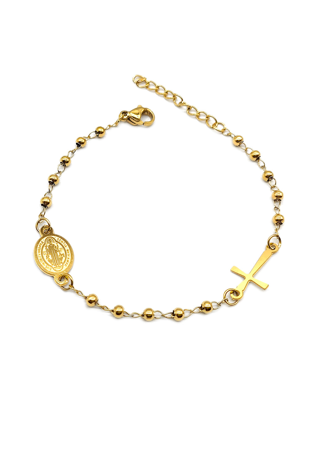 Gold Stainless Steel San Benito Rosary Bracelet
