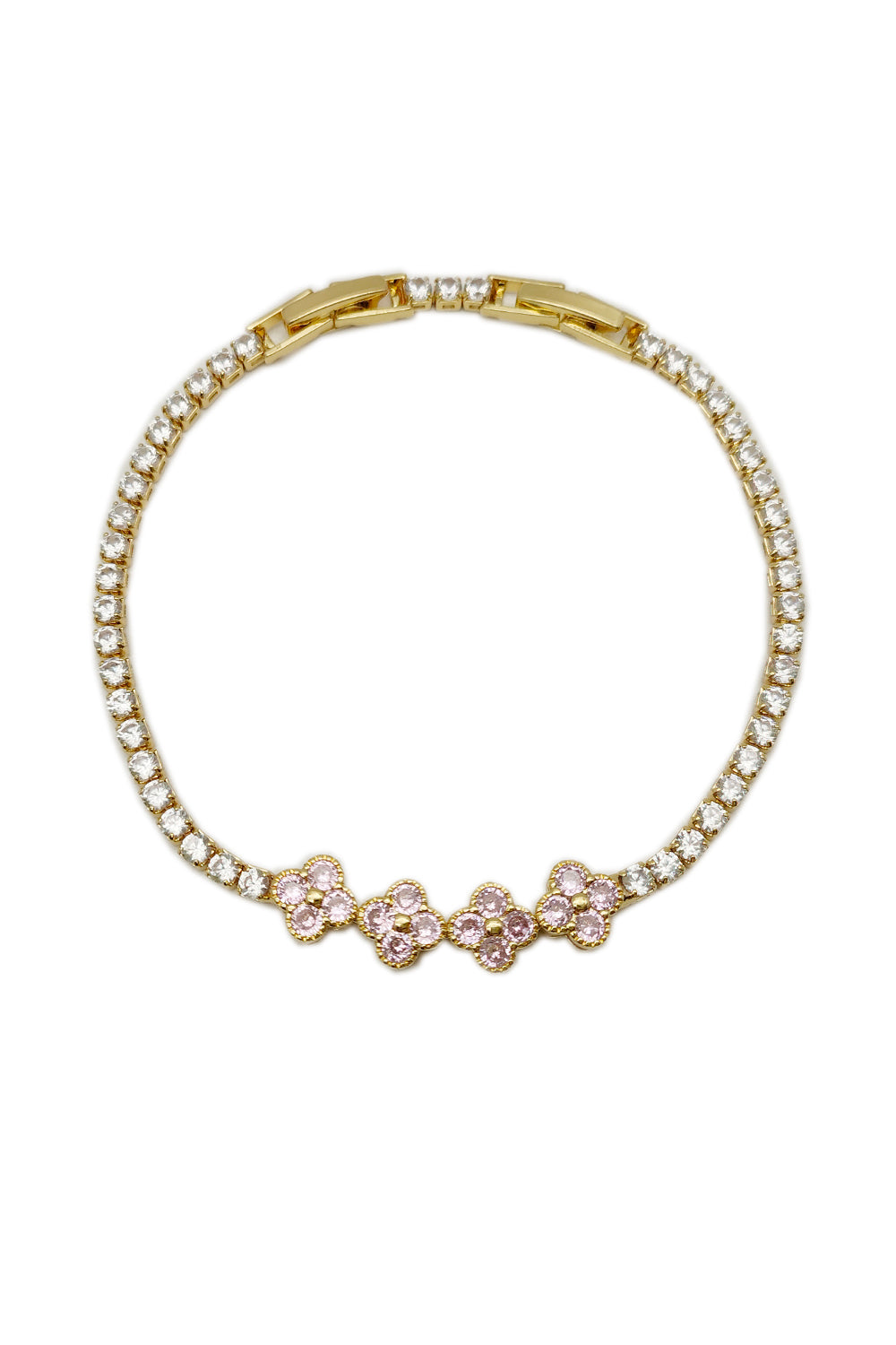 Clover Design Pink Rhinestone Bracelet