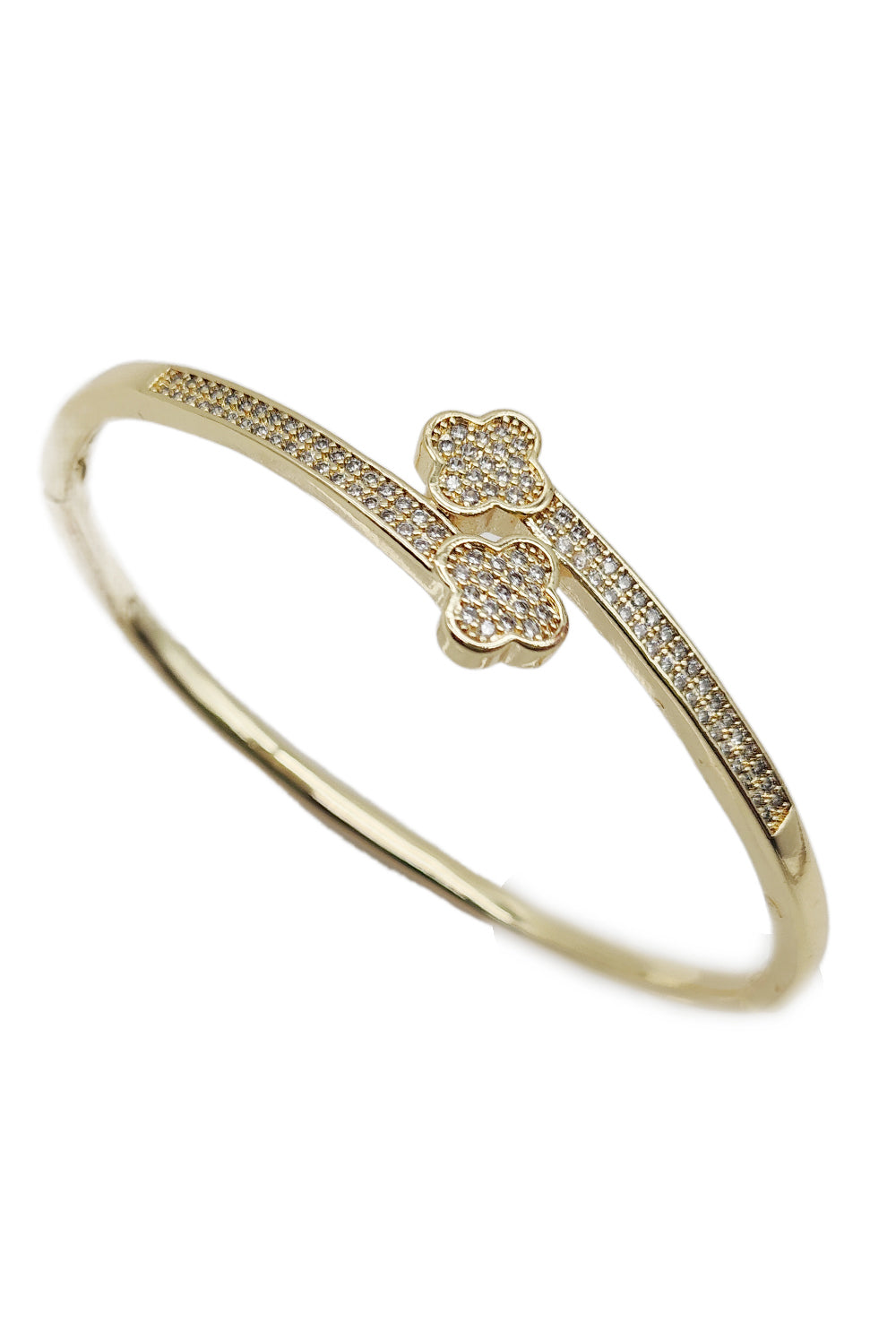 Gold Rhinestone Clover Design Bangle