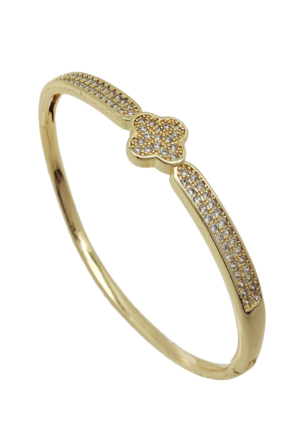 Stainless Steel Clover Rhinestone Bangle