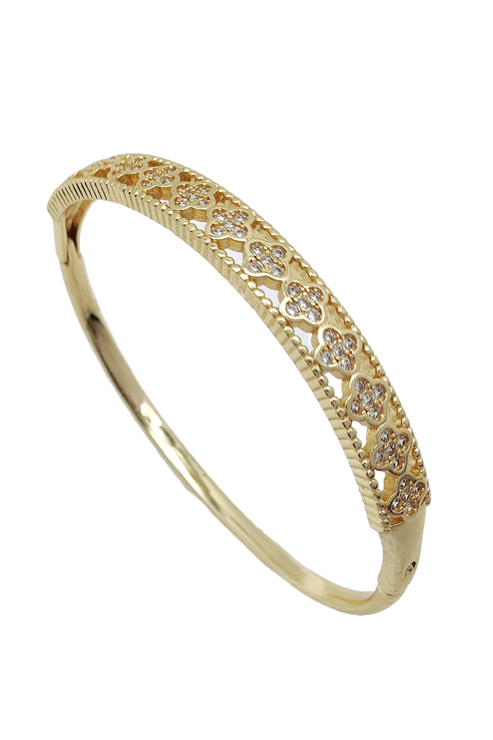 Stainless Steel Clover Rhinestone Bangle