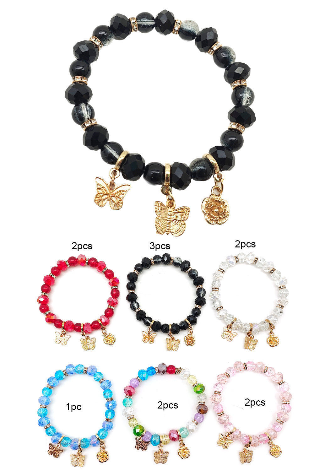 Butterfly Charms Beaded Stretch Bracelet