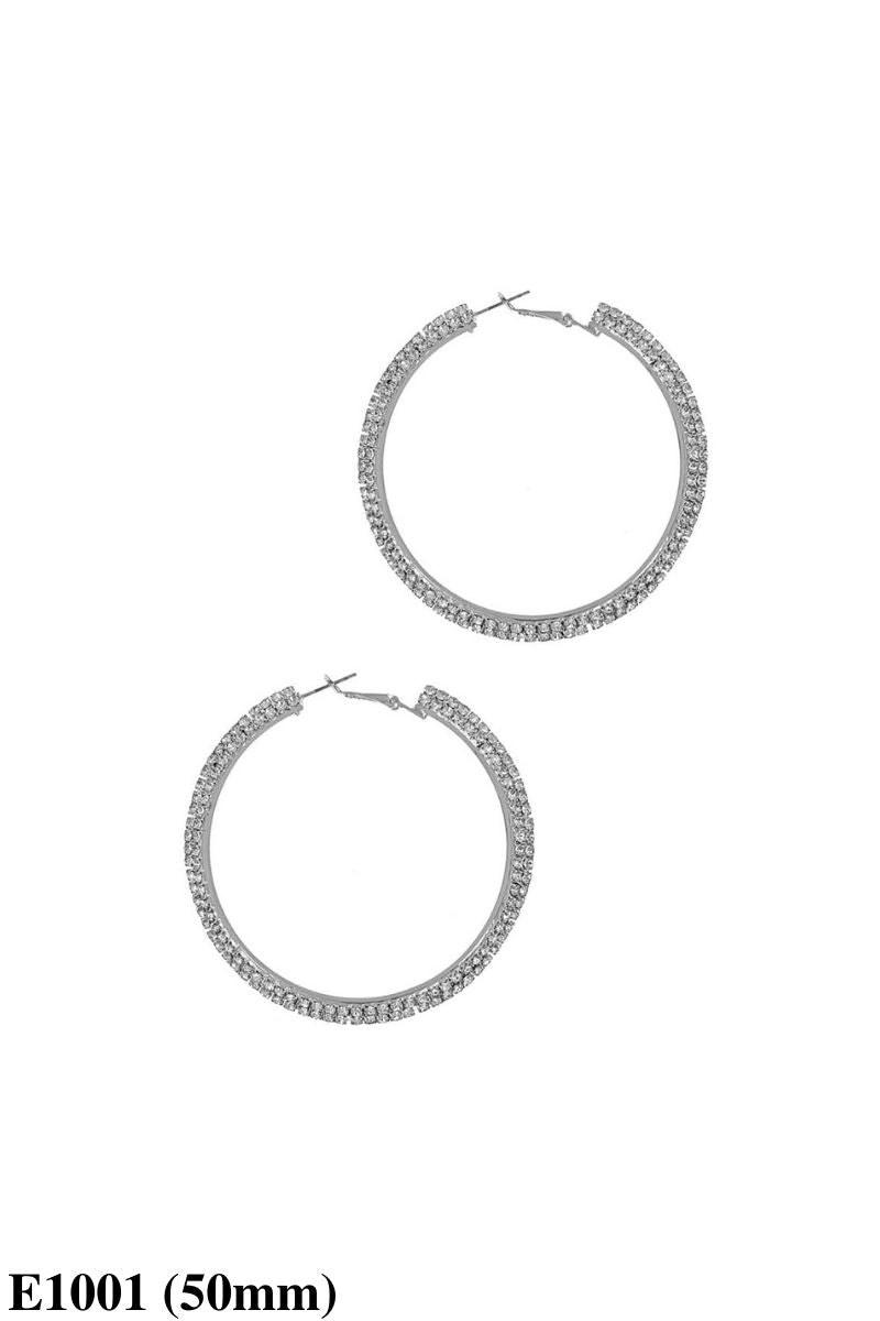 Silver Double Rhinestone Hoop Earring