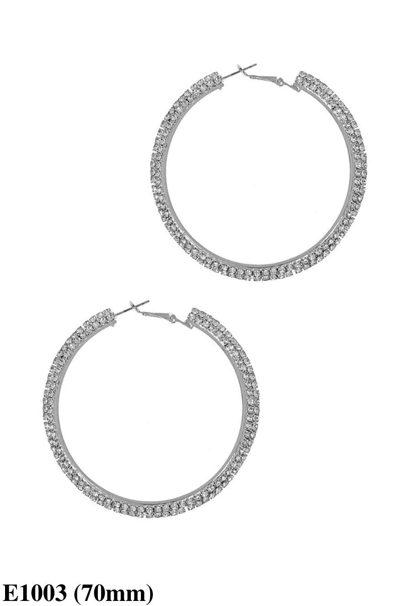 Silver Double Rhinestone Hoop Earring