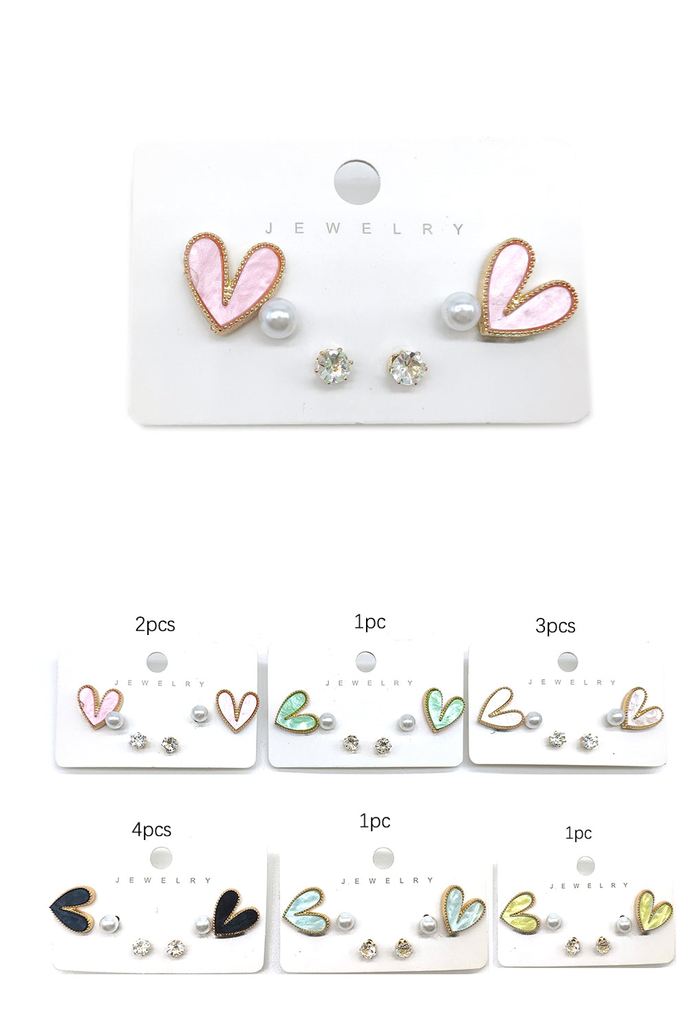 3 Pair Minimalist Heart Stud Earrings