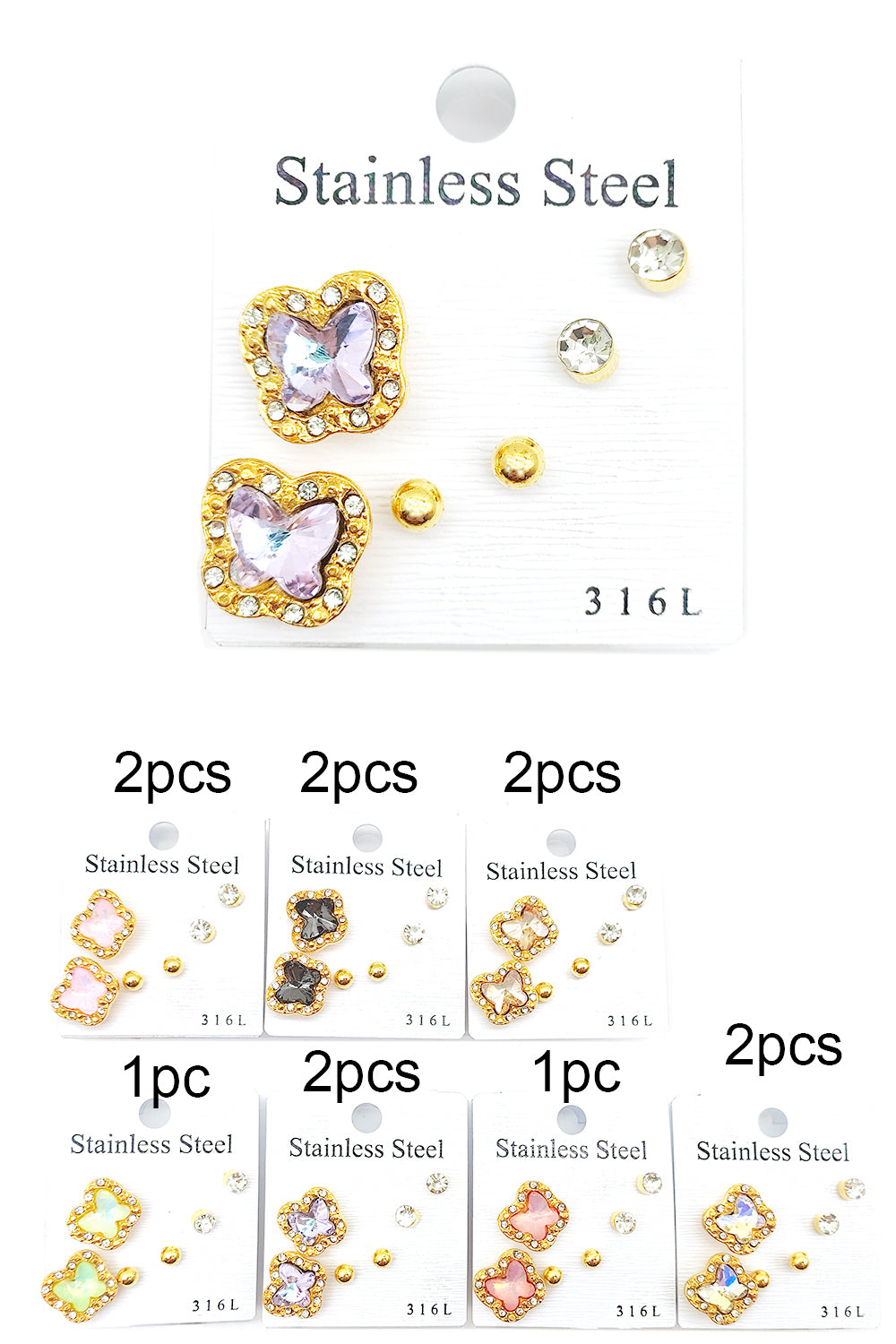 Stainless Steel 3-pairs Stud Earrings