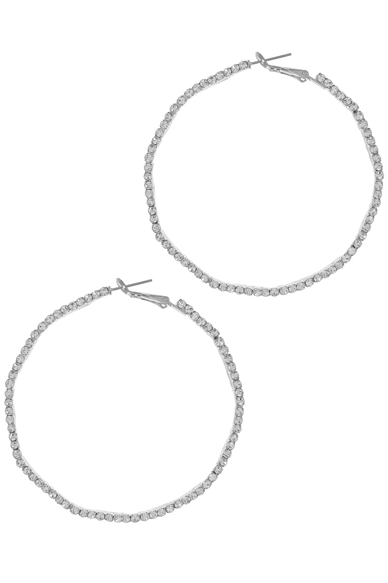 Silver Wave Rhinestone Hoop Earring