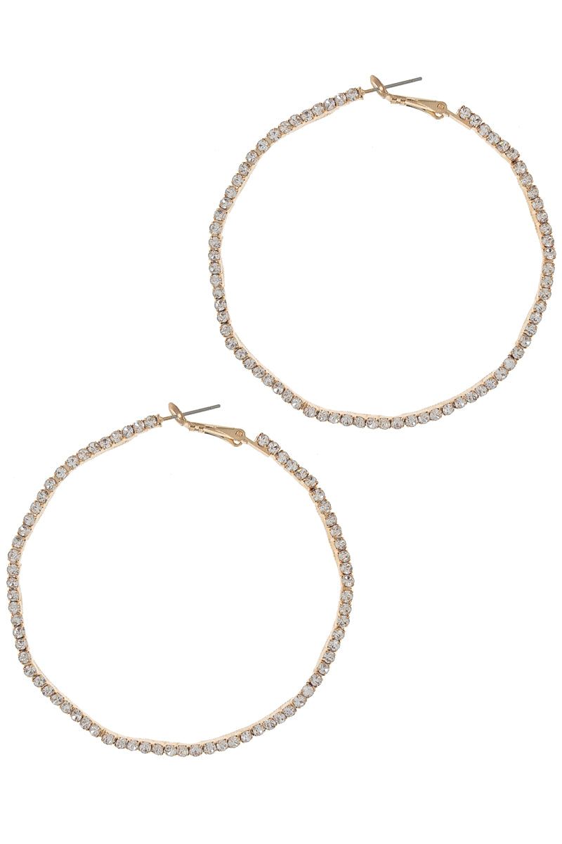 Gold Wave Rhinestone Hoop Earring