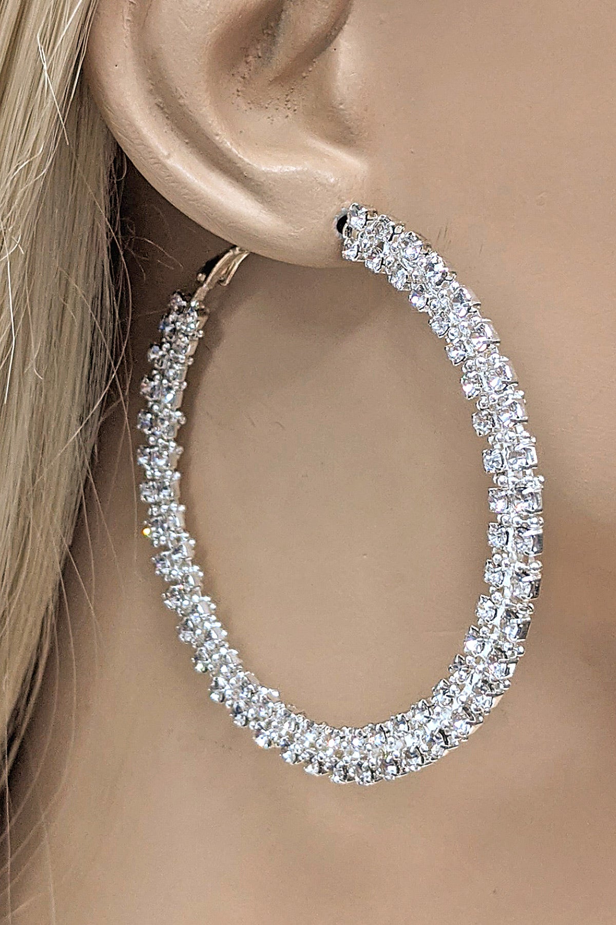 Silver Double Rhinestone Hoop Earring