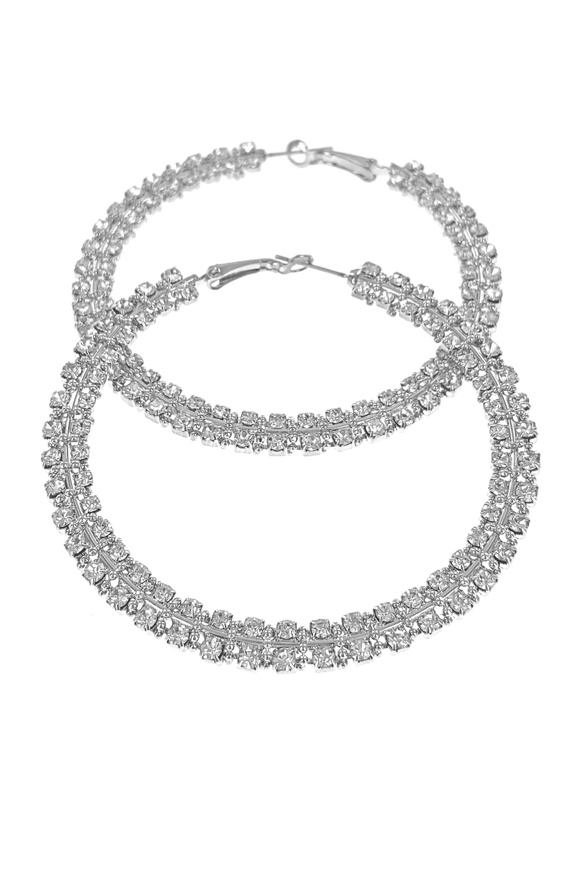 Silver Double Rhinestone Hoop Earring