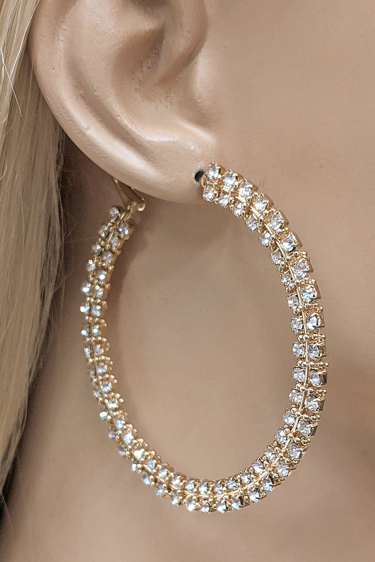 Gold Double Rhinestone Hoop Earring