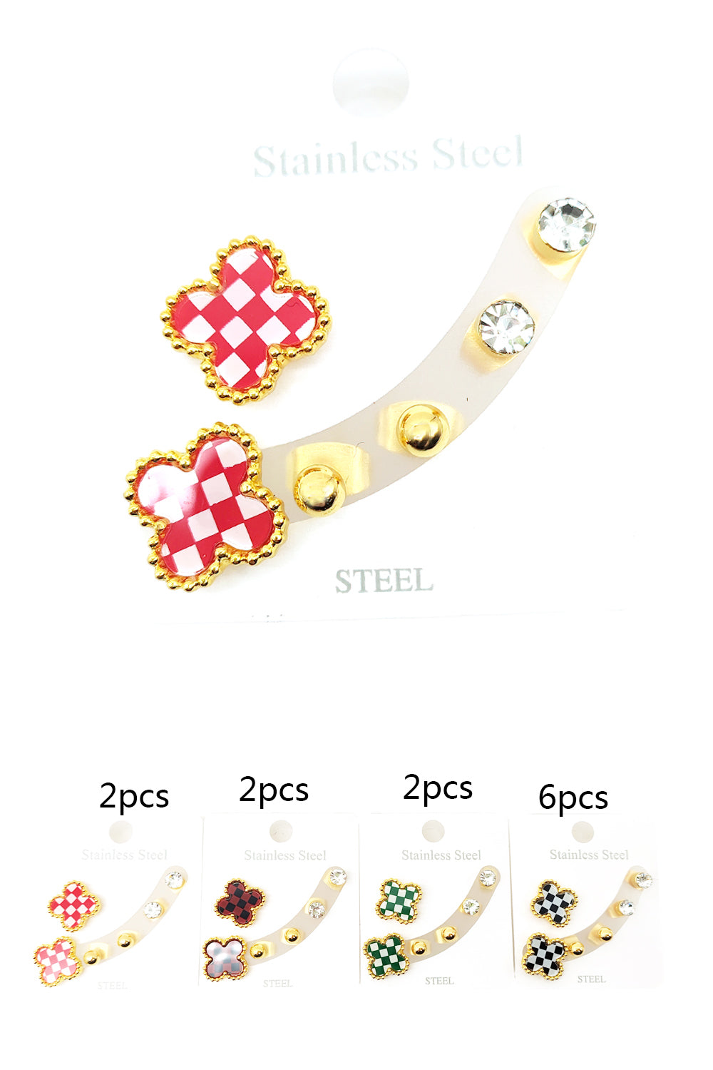 Stainless Steel 3-pairs Clover Earrings