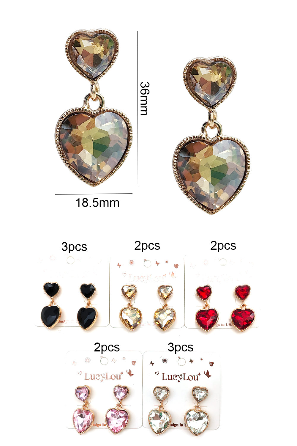 Heart Rhinestone Drop Statement Earrings