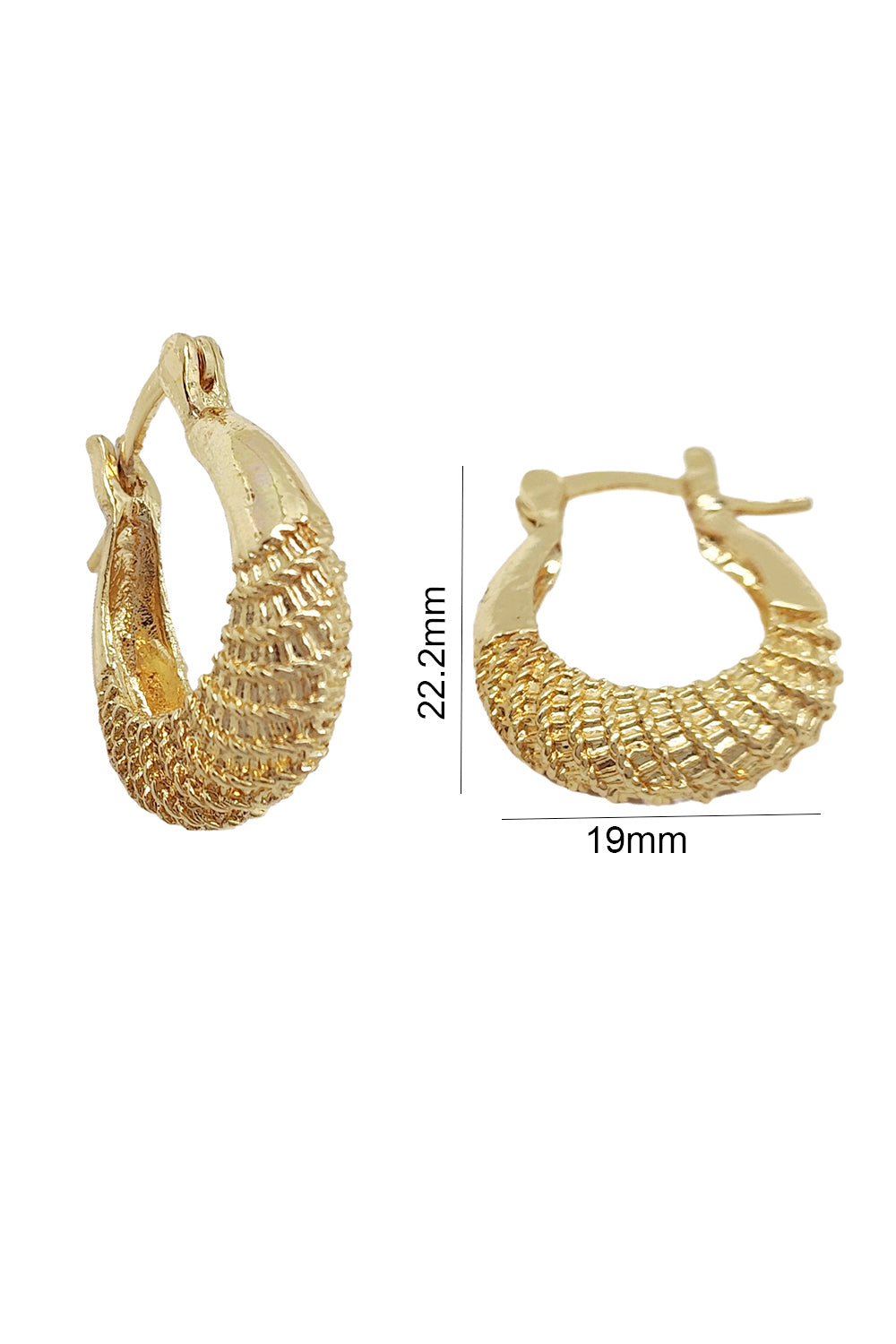 Gold Textured Basket Hoop Earrings