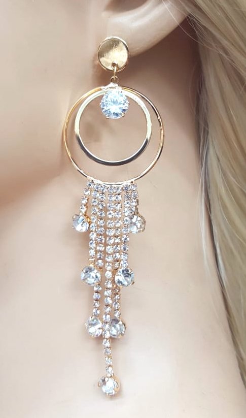 Gold Rhinestone Tassel Earrings