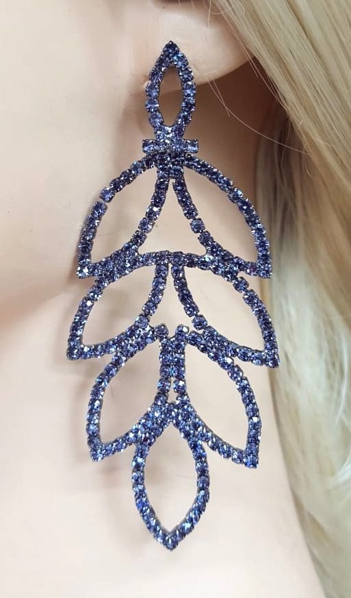 Black Rhinestone Leaf Earrings