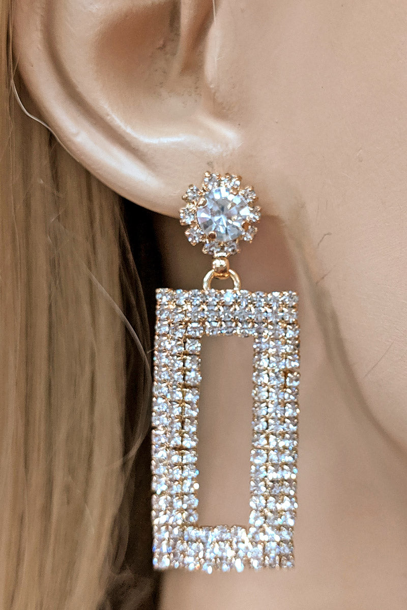 Gold Rhinestone Squared Dangle Earrings
