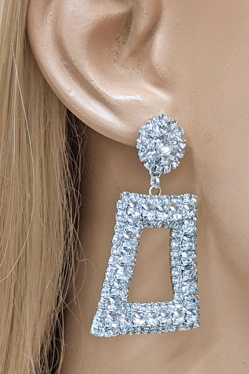 Silver Rhinestone Squared Dangle Earrings