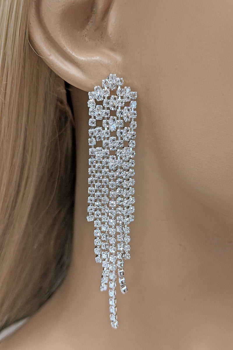 Silver Rhinestone Tassel Earrings