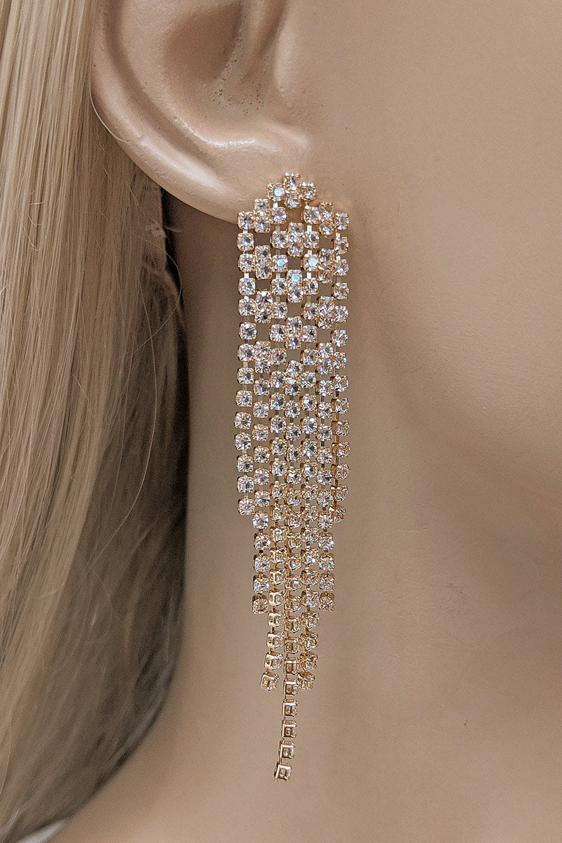Gold Rhinestone Tassel Earrings