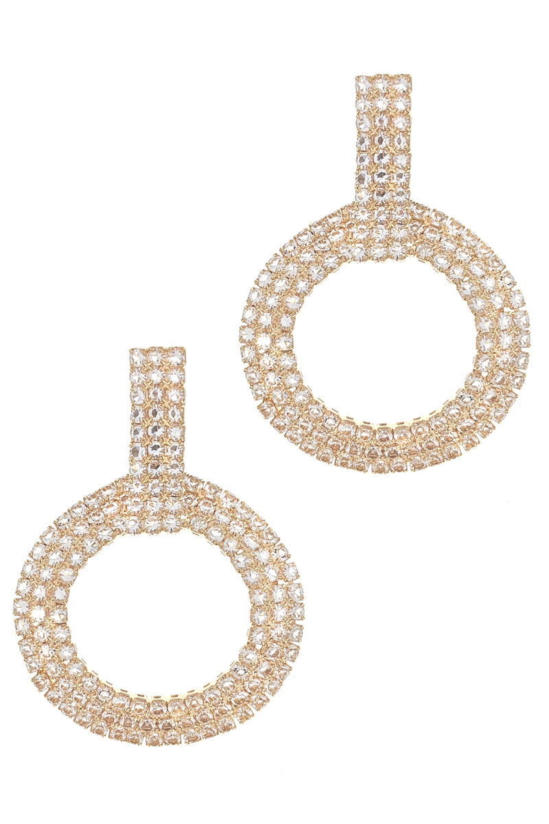 Gold Rhinestone Open Circle Earrings