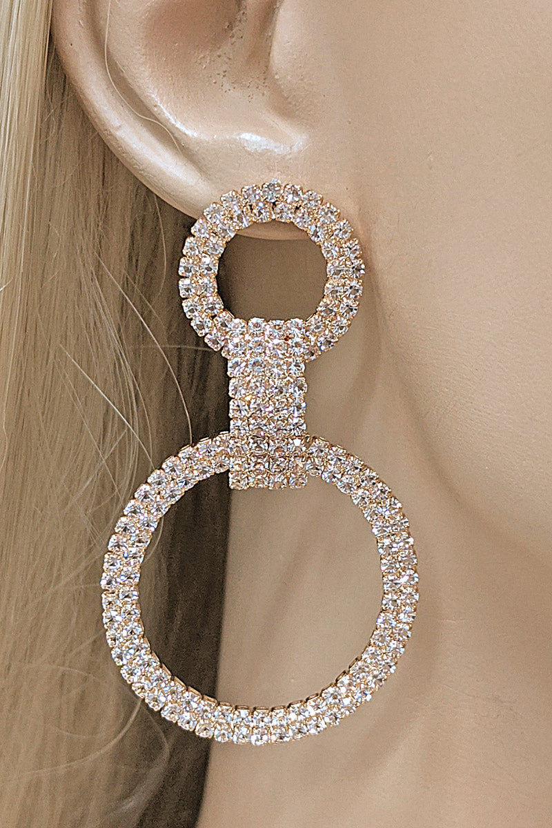 Gold Rhinestone Open Circle Dangle Earrings