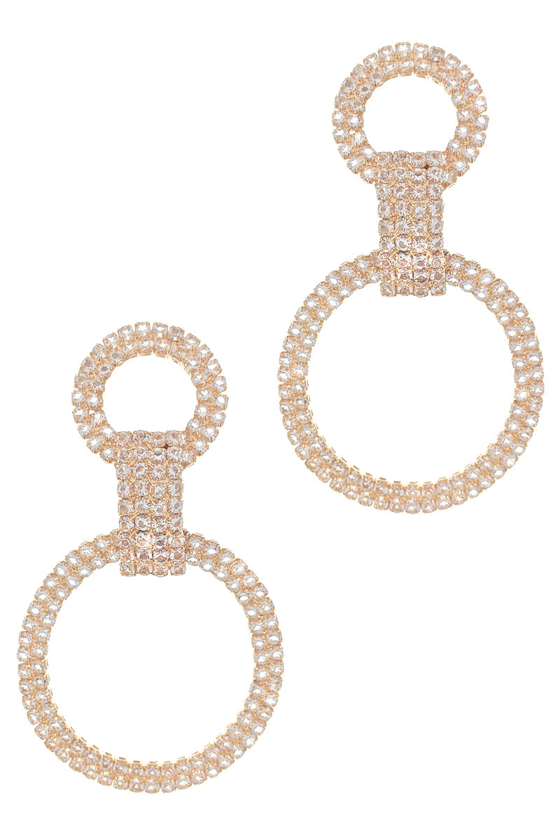 Gold Rhinestone Open Circle Dangle Earrings