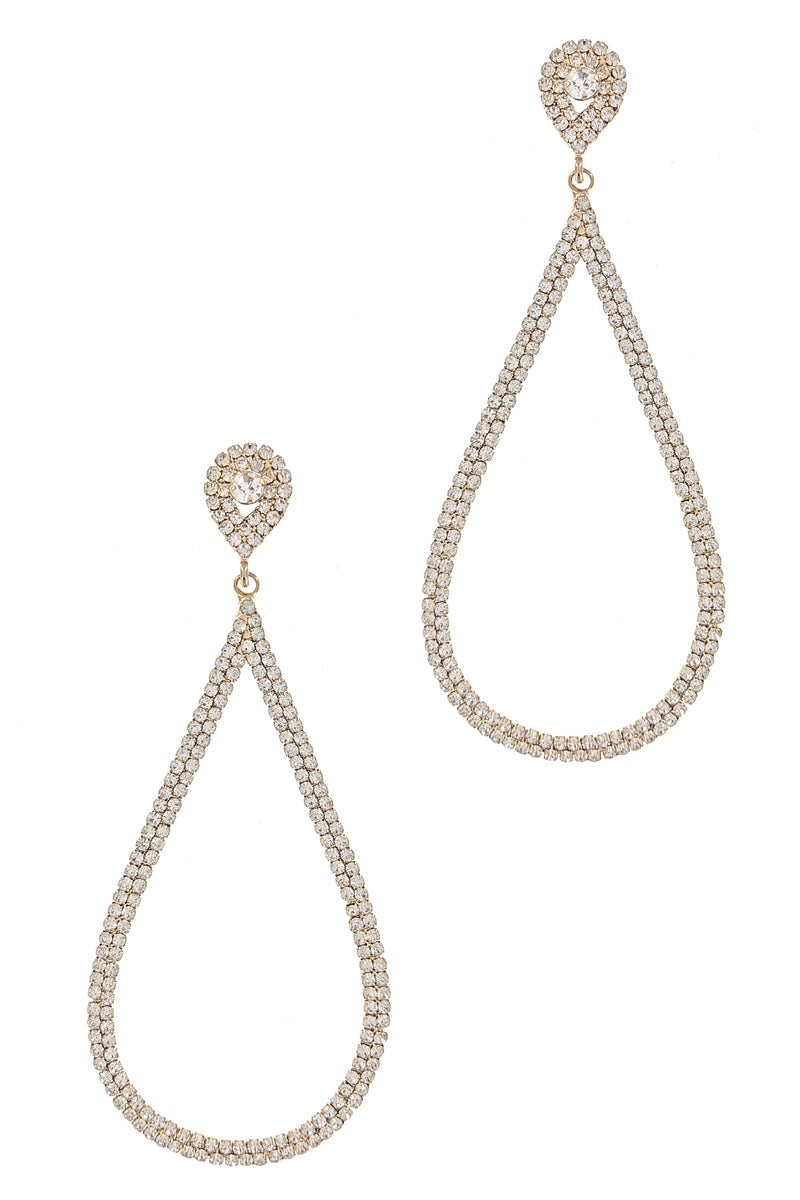 Gold Rhinestone Open Teardrop Earrings