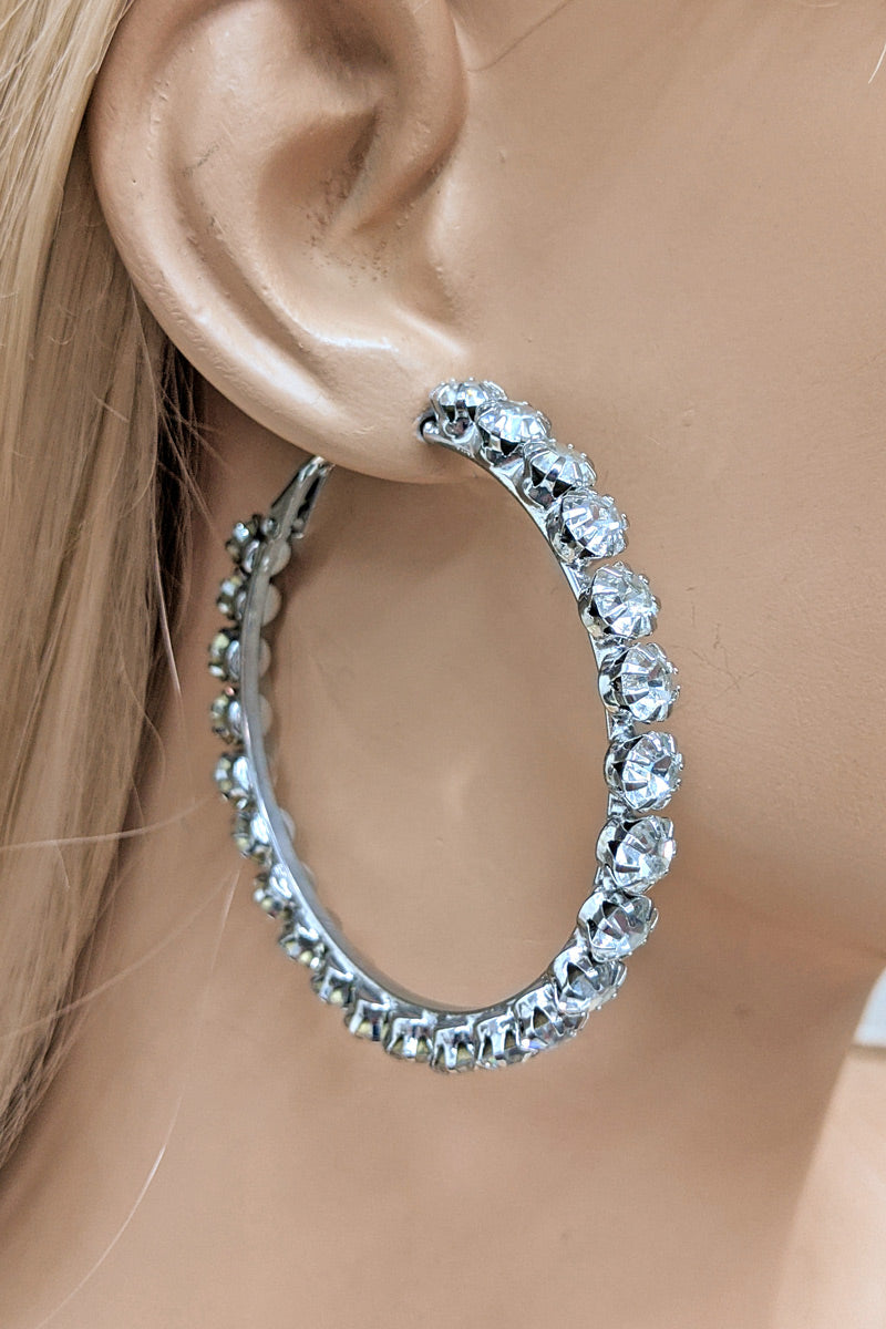 Silver Large Rhinestone Hoop Earring