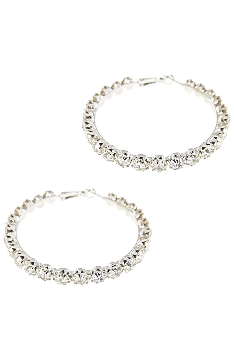 Silver Large Rhinestone Hoop Earring
