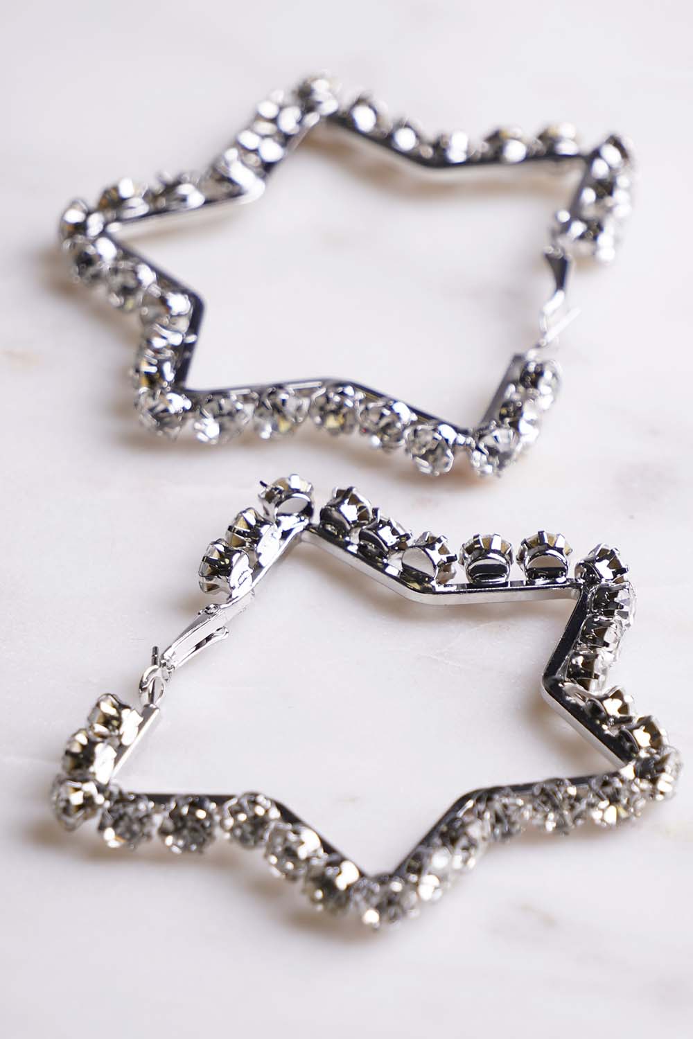 Silver Star Large Rhinestone Hoop Earrings