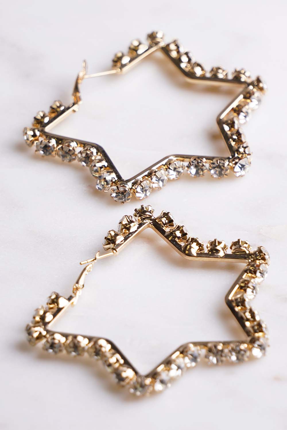 Gold Star Large Rhinestone Hoop Earrings