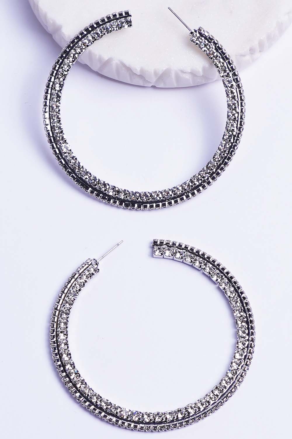 Silver Rhinestone Hoop Earrings