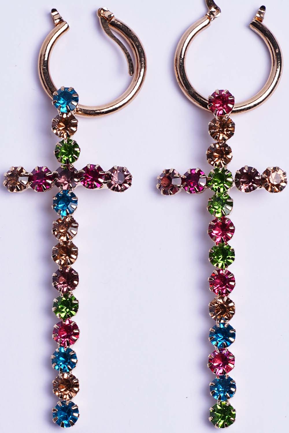 Multi-color Rhinestone Cross Dangle Earrings