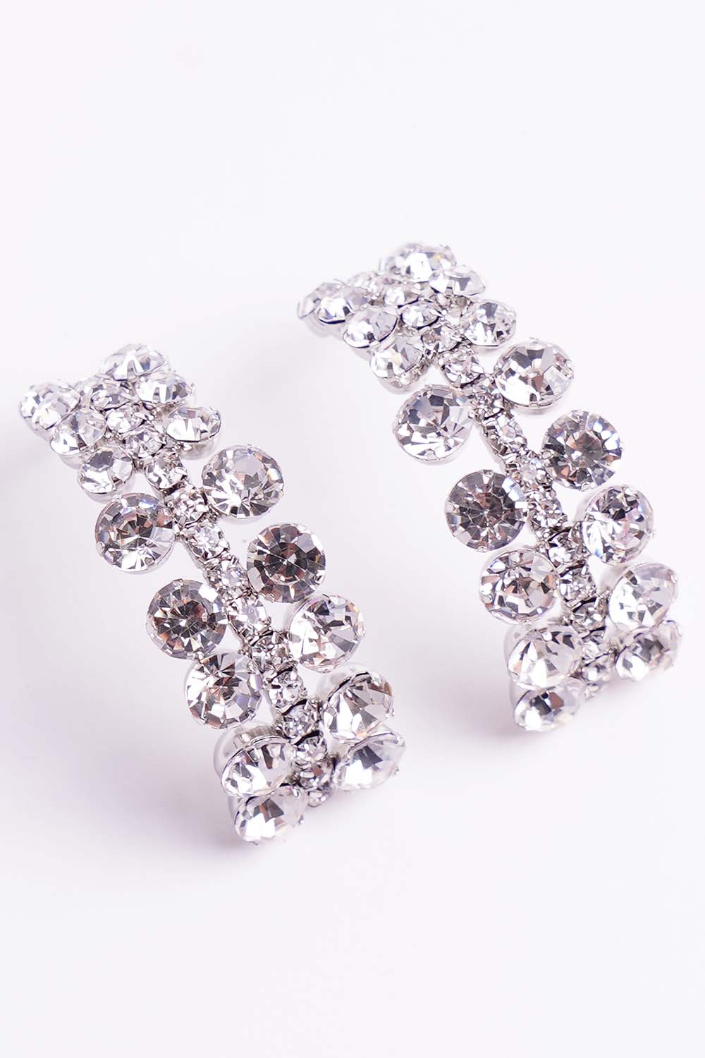 Silver Crescent Rhinestone Hoop Earrings