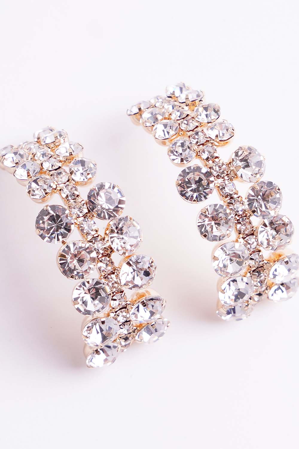 Gold Crescent Rhinestone Hoop Earrings