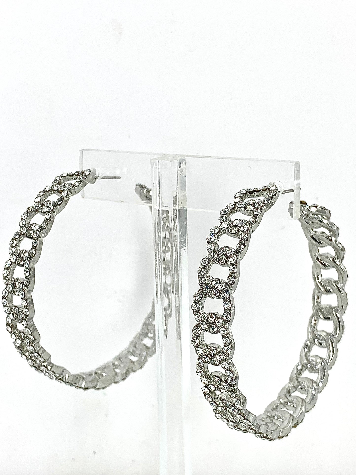 Silver Frozen Chain Rhinestone Hoop Earrings