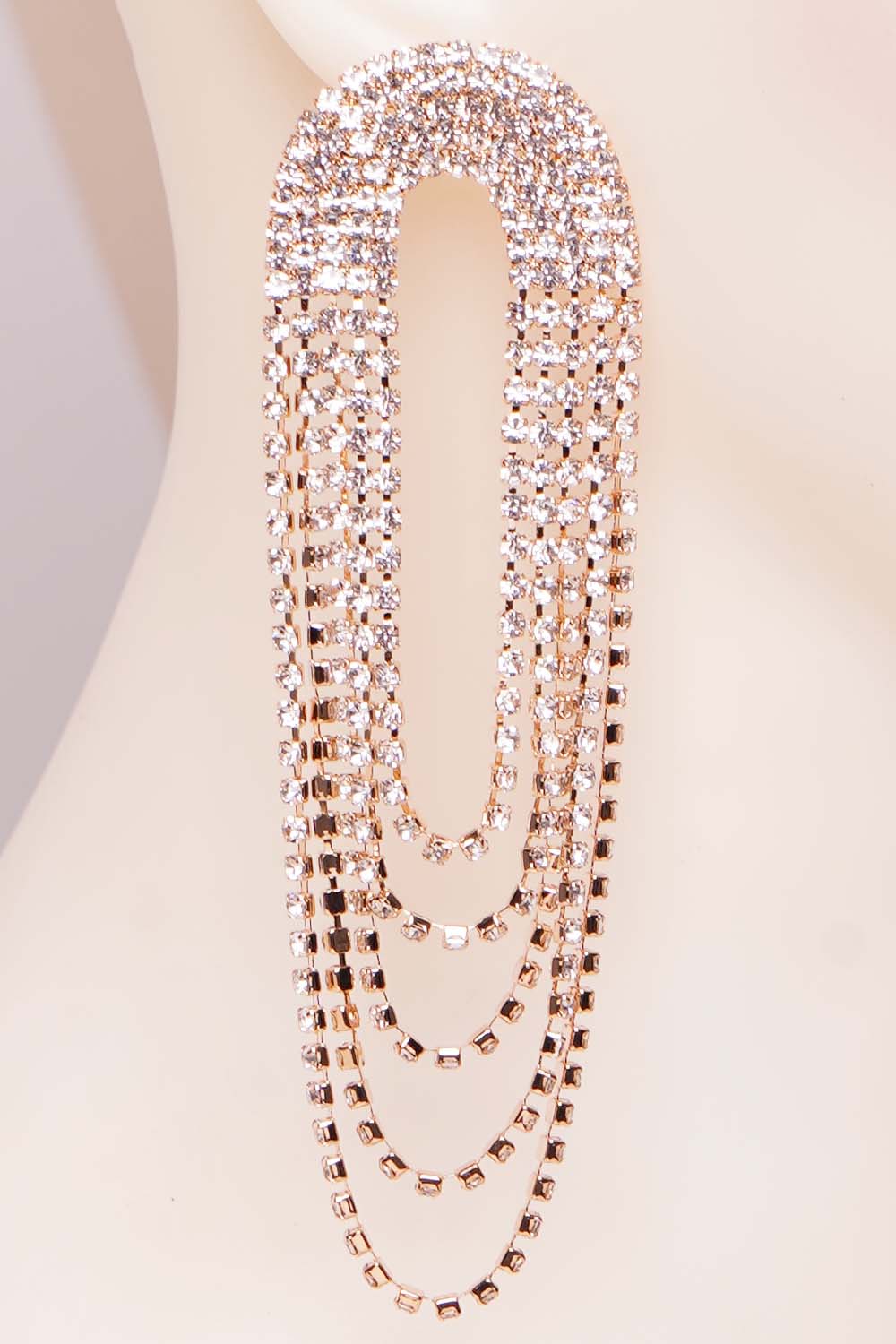 Gold Rhinestone Arch Tassel Earrings