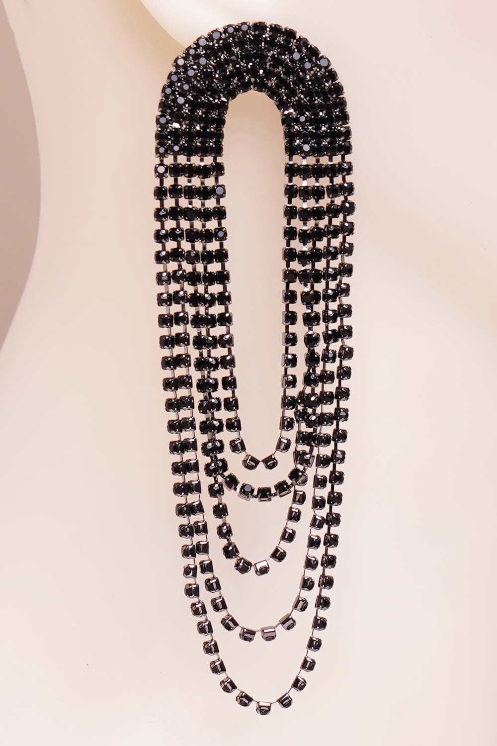 Black Rhinestone Arch Tassel Earrings