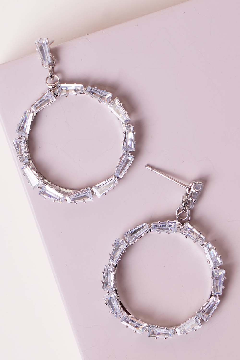 Silver Cubic Zirconia Dangle Hoop Earrings