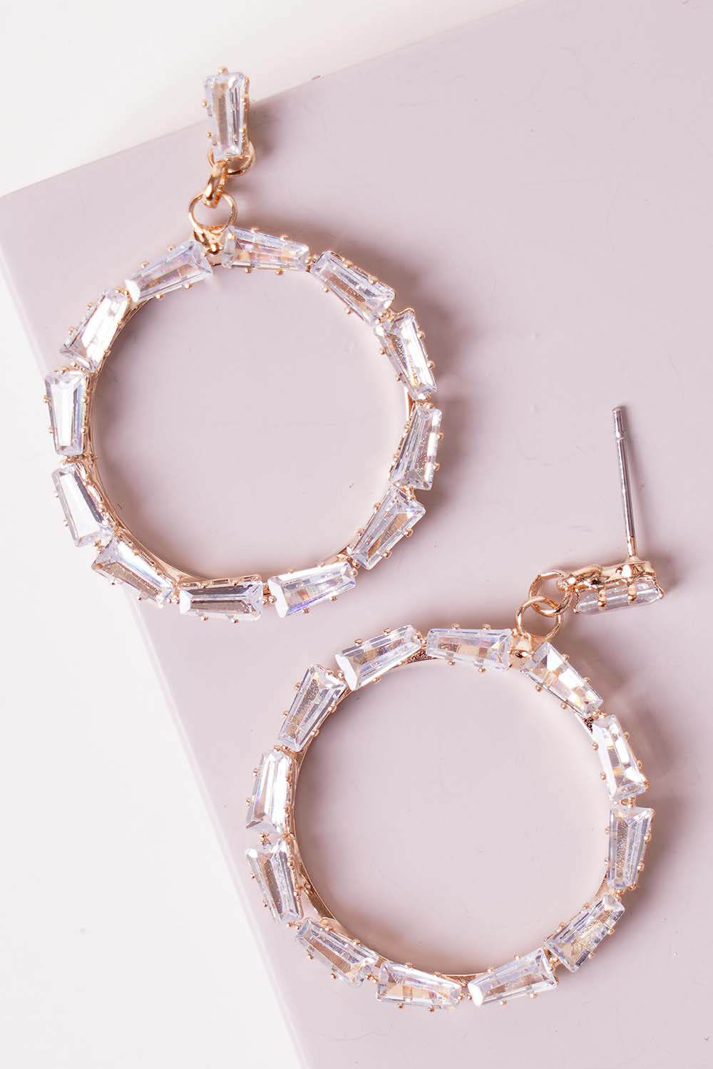 Gold Cubic Zirconia Dangle Hoop Earrings
