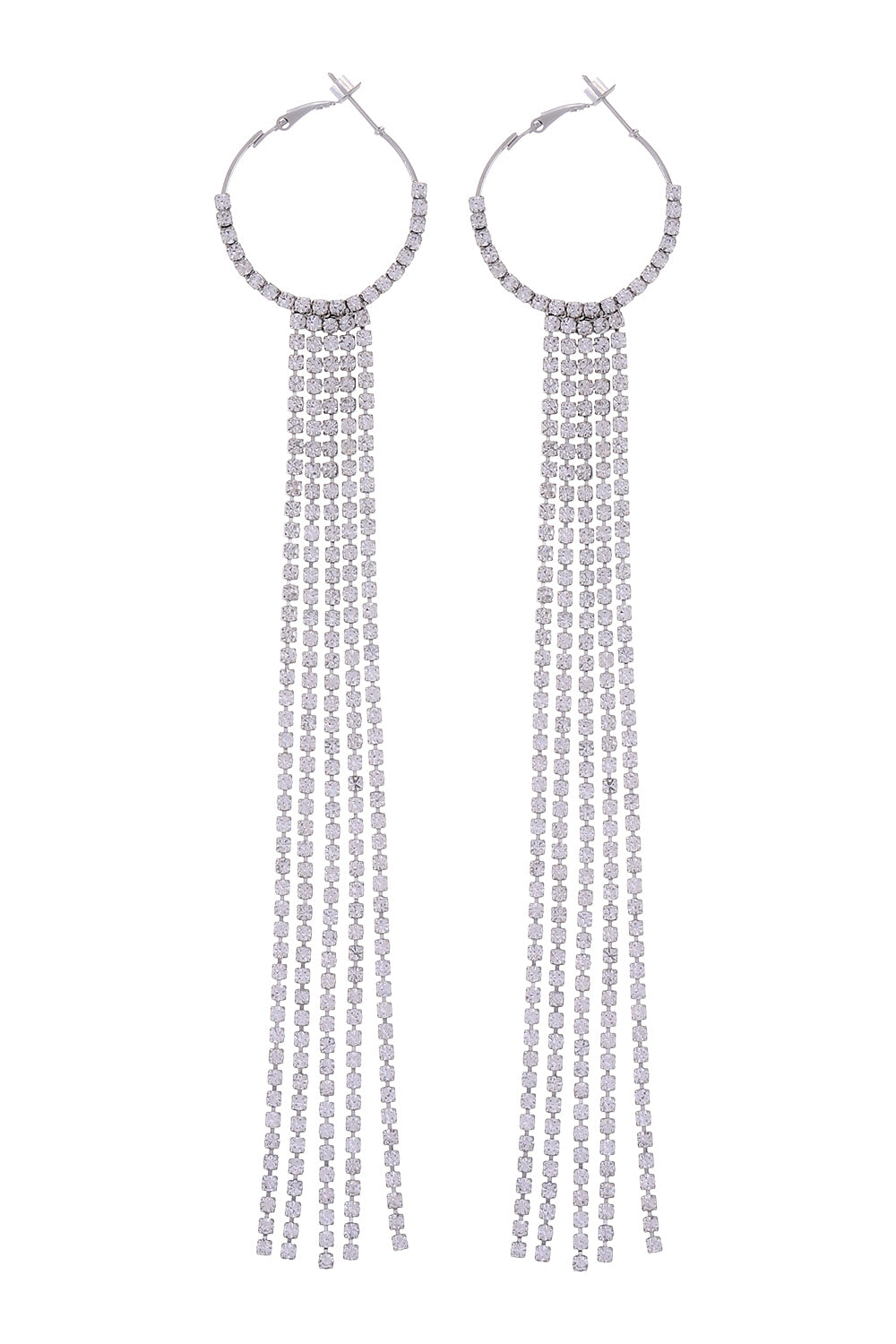 Silver Rhinestone Tassel Earrings