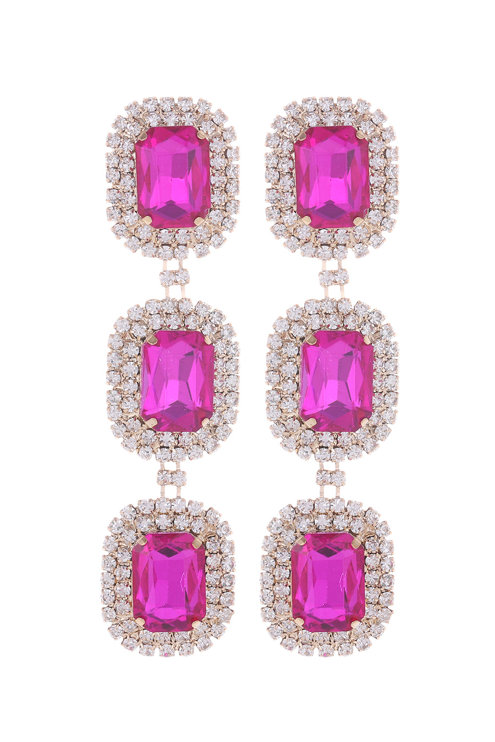Fuchsia Statement Rhinestone Dangle Earrings