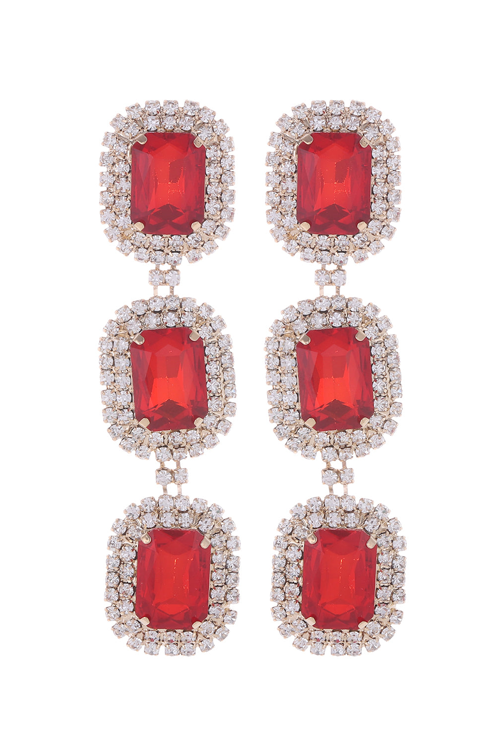 Red Statement Rhinestone Dangle Earrings